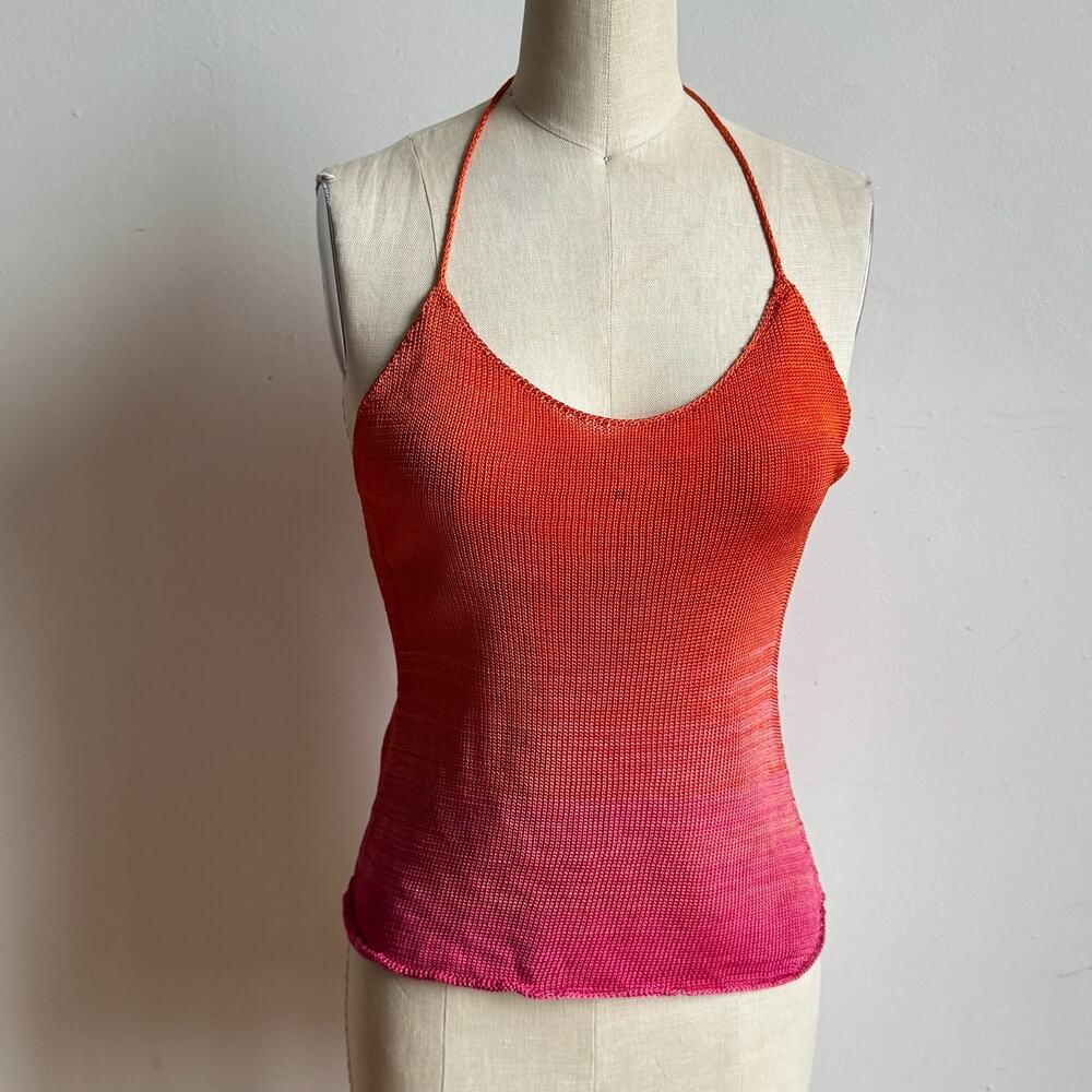 Vintage 80's JACQUILYN ROESCH SANCHEZ Knit Hot Sherbert Ombre Halter Top